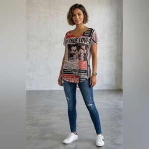 Disney Parks Authentic Original Mickey Newspaper-Print Short Sleeve Tee
